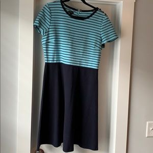 Talbots fit and flare navy and striped dress Large